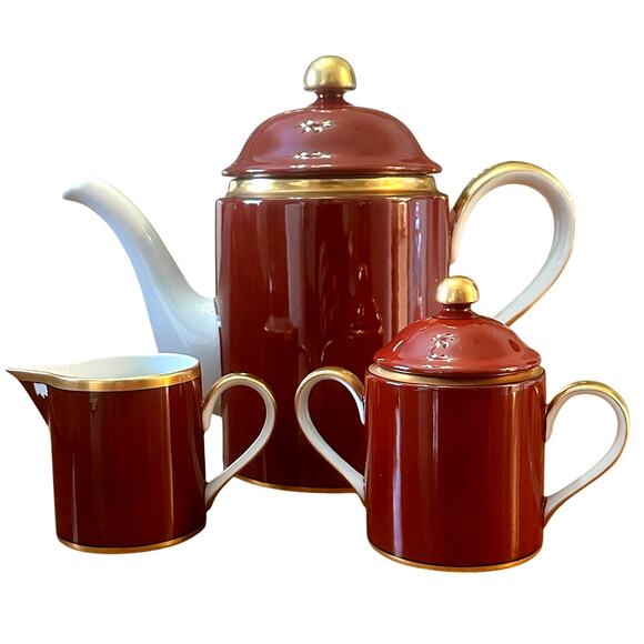 Fitz & Floyd Renaissance 'Cinnabar' Tea/Coffee Pot Sugar and Creamer Set - Picture 1 of 8